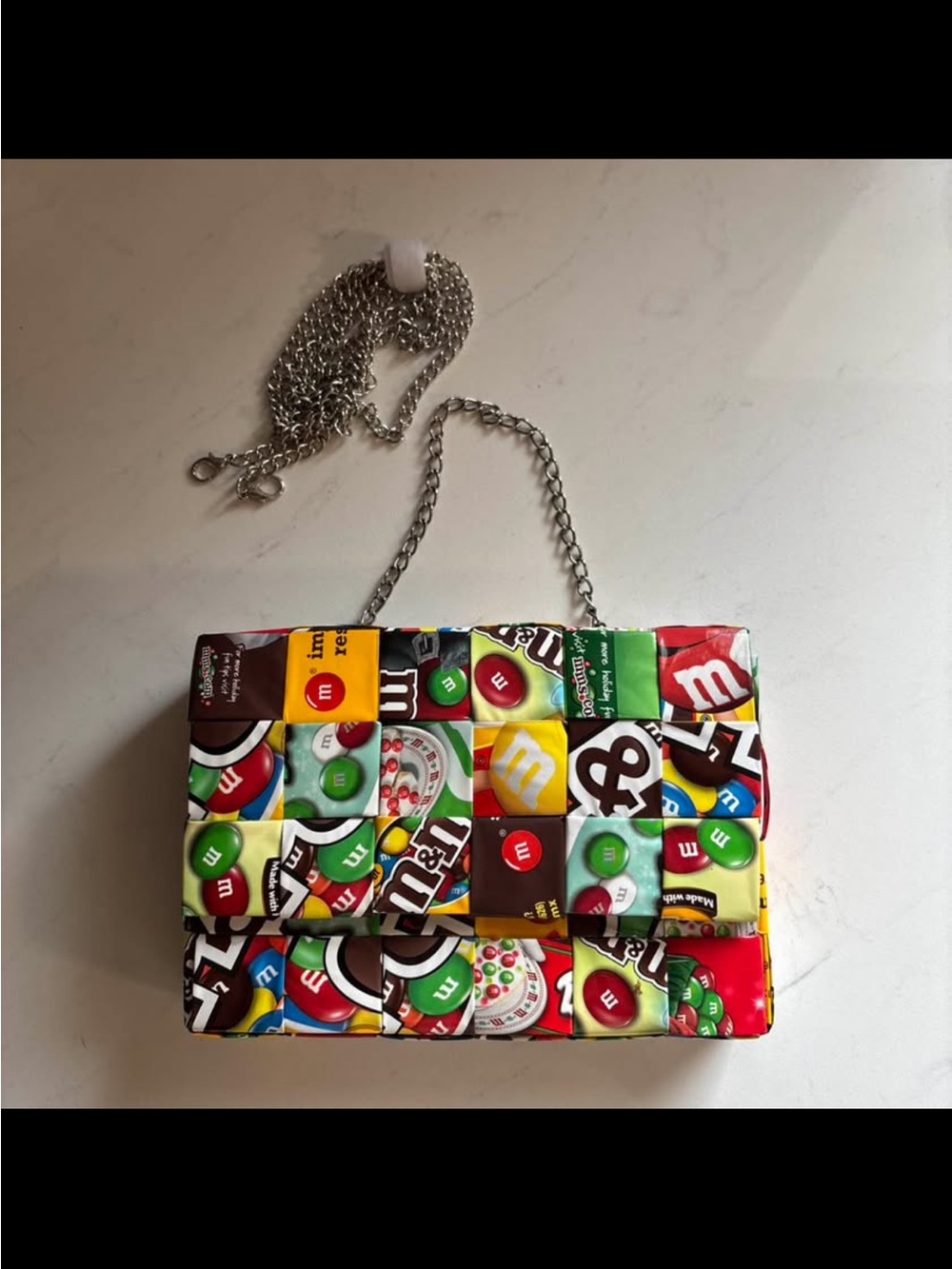 Colorful Multicolor M& M Novelty Chain Crossbody Bag